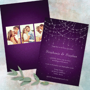 Invitation Royal Purple String Lights 3 Photos Mariage
