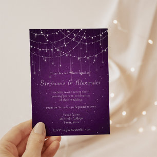 Invitation Royal Purple & String Lights Mariage de soirée