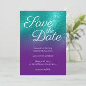 Invitation Royal Purple Turquoise Parties scintillant Ombre E (Debout devant)