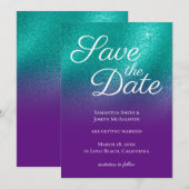 Invitation Royal Purple Turquoise Parties scintillant Ombre E (Devant / Derrière)
