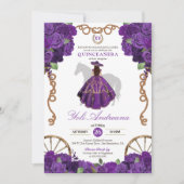 Invitation Royal Purple Western Charro Floral Quinceanera (Devant)