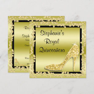 Invitation Royal Quinceañera Chaussure Stiletto Bijou en Or
