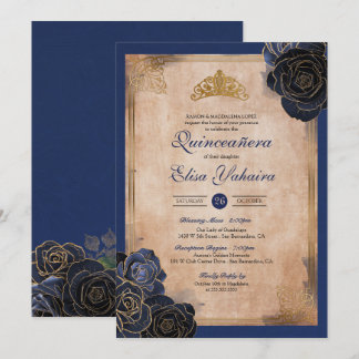 Invitation Royal Quinceanera de la Marine vintage Blue Gold R