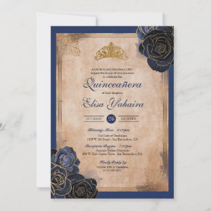 Invitation Royal Quinceanera de la Marine vintage Blue Gold R