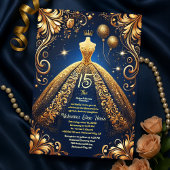 Invitation Royal Quinceañera Gold et Navy Princess Thème