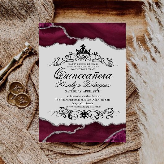 Invitation Royal Quinceañera Pink Agate Photo 15e