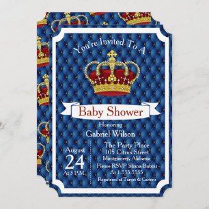 Invitation Royal Red Crown & Royal Blue Regal Baby Boy Douche