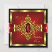 Invitation Royal Red Diamond Gold Bow Noir fête d'anniversair (Devant)