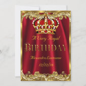 Invitation Royal Red fête d'anniversaire Gold Crown Invitatio (Devant)