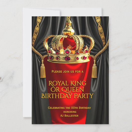Invitation Royal Red Gold King Queen Crown Birthday Party (Devant)