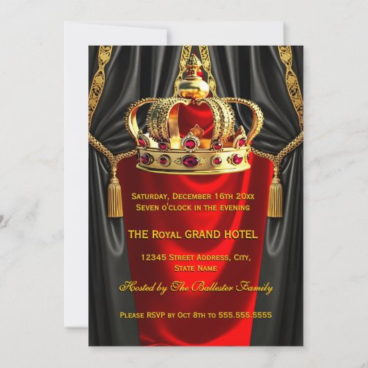 Invitation Royal Red Gold King Queen Crown Birthday Party (Dos)
