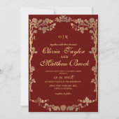 Invitation Royal Red Gold Ornate Flowers Le Mariage de (Devant)