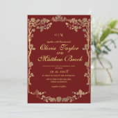 Invitation Royal Red Gold Ornate Flowers Le Mariage de (Debout devant)