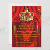 Invitation Royal Red Gold Queen Crown Birthday Party (Devant)
