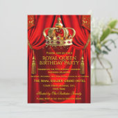 Invitation Royal Red Gold Queen Crown Birthday Party (Debout devant)