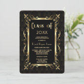 Invitation Royal Roaring 20s Gold Art Dec Graduation Party (Debout devant)