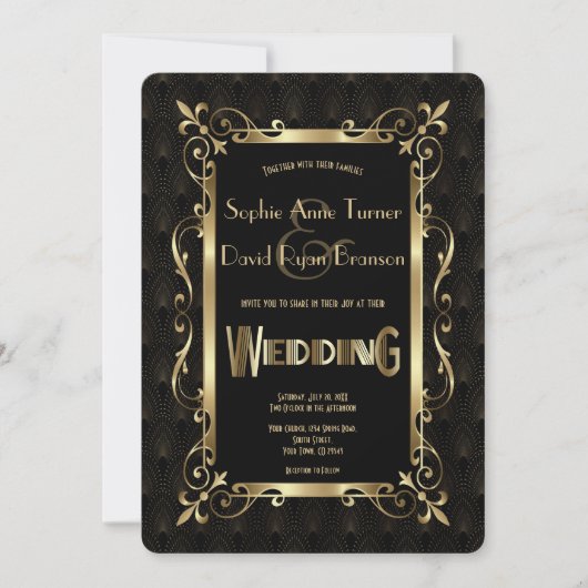 Invitation Royal Roaring 20s Gold Art Déco Mariage (Devant)