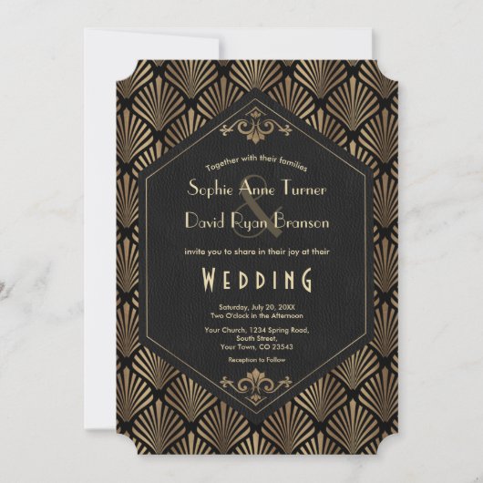 Invitation Royal Roaring 20's Gold Black Grand Mariage Gatsby (Devant)