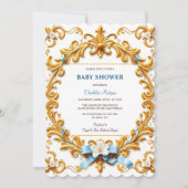 Invitation Royal Rococo Blue Gold Floral Boy Baby shower (Devant)