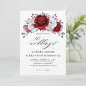 Invitation Royal Rouge Blanc argent métal Mariage floral (Debout devant)
