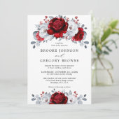 Invitation Royal Rouge Blanc argent métal Mariage floral (Debout devant)