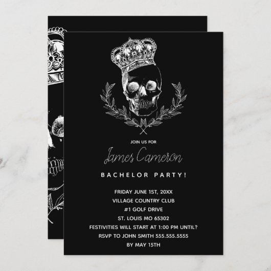 Invitation Royal Skull Bachelor Party (Devant / Derrière)