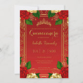 Invitation Royal Spanish Red & Gold Roses Quinceañera (Devant)