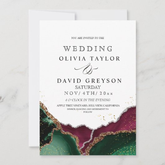 Invitation Royal Sparkle Emerald Green Elegant Agate Mariage (Devant)