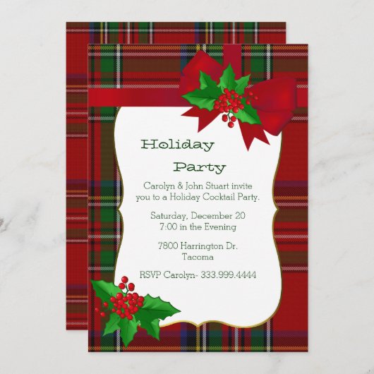Invitation Royal Stewart Tartan Plaid Custom Christmas Party (Devant / Derrière)