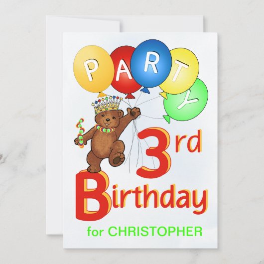 Invitation Royal Teddy Bear 3e anniversaire (Devant)
