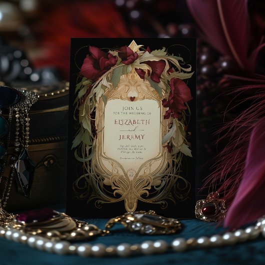 Invitation Royal Victorian Mariage Maroon Floral Ornamals