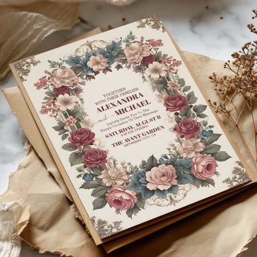 Invitation Royal Victorian Whimsical Floral Mariage