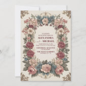 Invitation Royal Victorian Whimsical Floral Mariage (Devant)