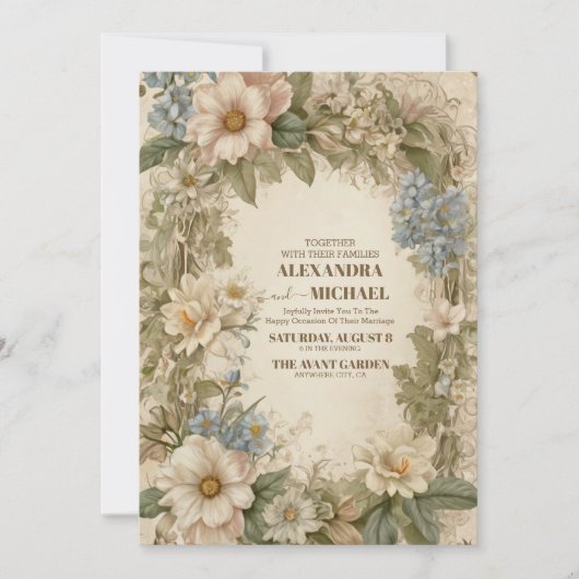 Invitation Royal Victorian Whimsical Floral Mariage (Devant)