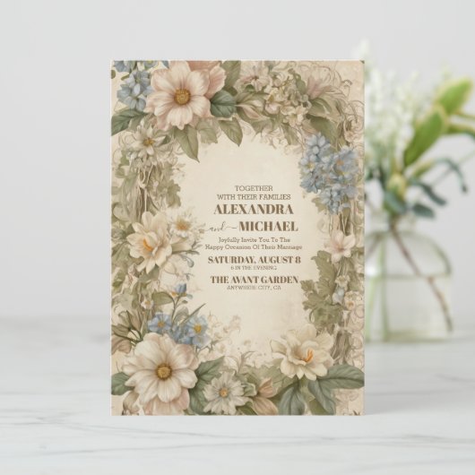 Invitation Royal Victorian Whimsical Floral Mariage (Debout devant)