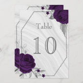 Invitation royal violet argenté numéro de tableau géométrique (Devant / Derrière)