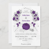 Invitation royal violet blanc fleurs argent couronne mariage (Devant)
