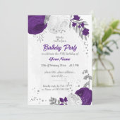 Invitation royal violet blanc fleurs argent fête d'anniversai (Debout devant)