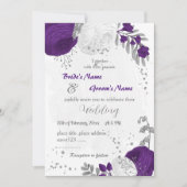 Invitation royal violet blanc fleurs argent mariage (Devant)
