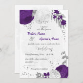 Invitation royal violet blanc fleurs argent mariage (Devant / Derrière)