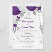 Invitation royal violet blanc fleurs argent mariage (Devant)