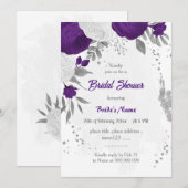 Invitation royal violet blanc fleurs argent nuptiale (Devant / Derrière)