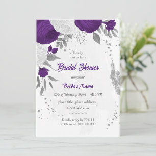 Invitation royal violet blanc fleurs argent nuptiale