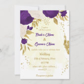 Invitation royal violet blanc fleurs or mariage (Devant)