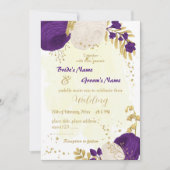 Invitation royal violet blanc fleurs or mariage (Devant)