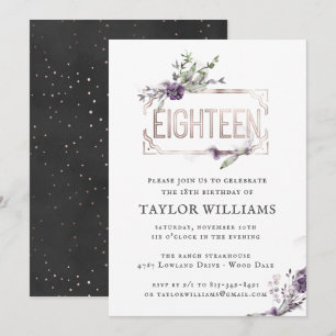 Invitation Royal Violet   Cadre de fête d'anniversaire floral