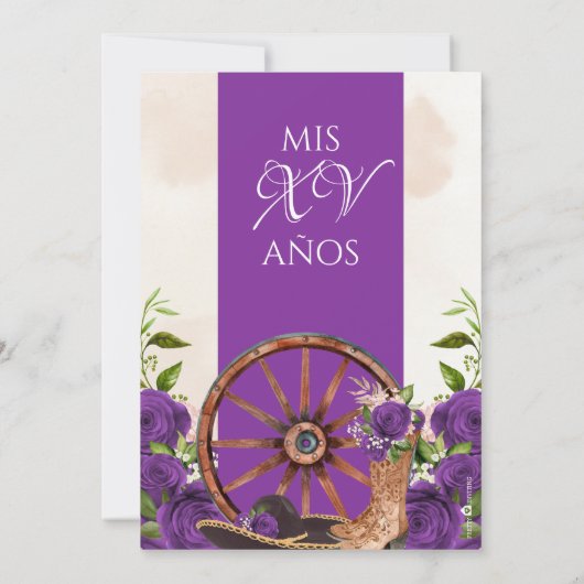 Invitation Royal violet Quinceanera Rose Charro Ouest (Dos)