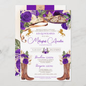 Invitation Royal violet Rose Fancy Western Charro (Devant / Derrière)