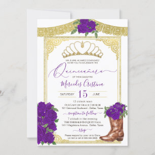 Invitation Royal violet Rose or Floral Charro Quinceanera