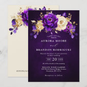 Invitation Royal violet violet or Floral Mariage botanique (Devant / Derrière)